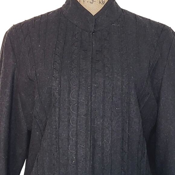 Chico's Recycled Wool Embroidered Pleated High Neck Charcoal Gray Blazer Size L - Picture 2 of 12